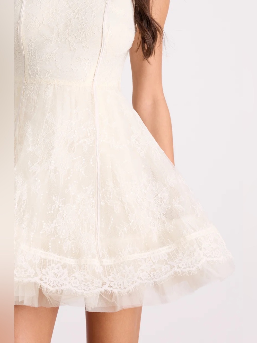 Lulus Charmaine Cream Lace Sleeveless Skater Mini Dress - Picture 6 of 14